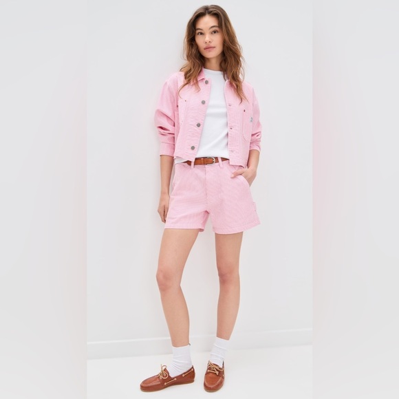 Denimist Shorts Carpenter Striped Cotton-piqué Shorts Baby Pink Size 32 - Picture 1 of 9